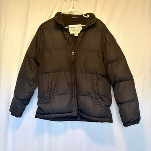 St. John's Bay Puffer Jacket Quilted Water Resistant Black Fleece Lined Small
